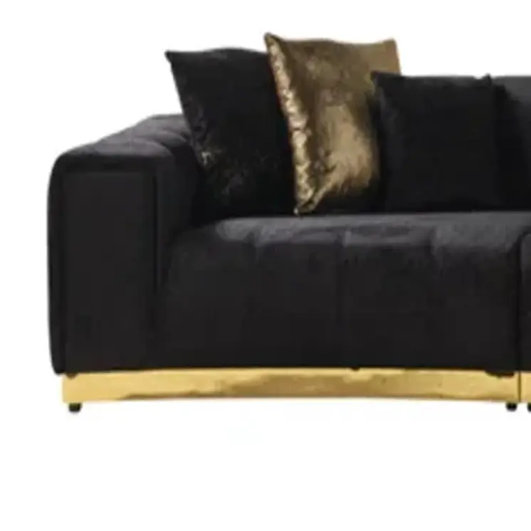 Black Velvet Curved Three Piece Sectional With Toss Pillows