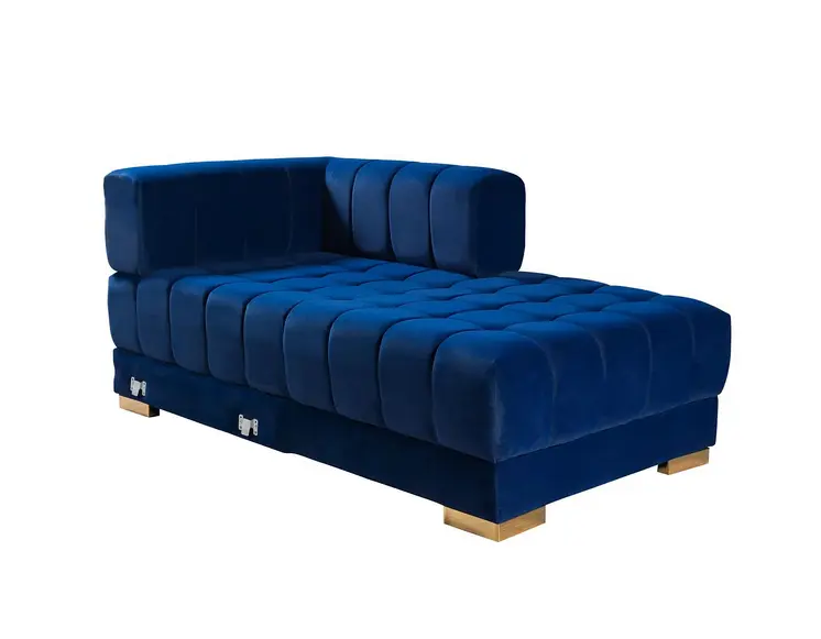 Blue Velvet U Shaped Three Piece Sofa and Chaise Sectional With Toss Pillows