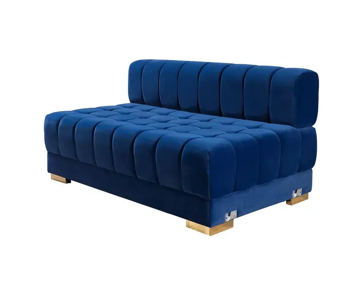 Blue Velvet U Shaped Three Piece Sofa and Chaise Sectional With Toss Pillows