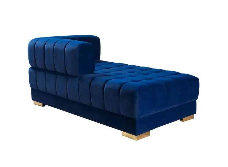 Blue Velvet U Shaped Three Piece Sofa and Chaise Sectional With Toss Pillows