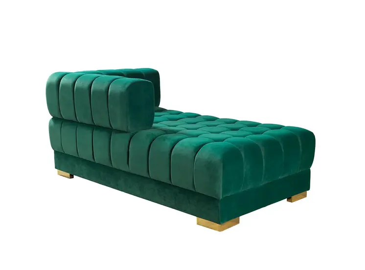 Green Velvet U Shaped Three Piece Sofa and Chaise Sectional With Toss Pillows