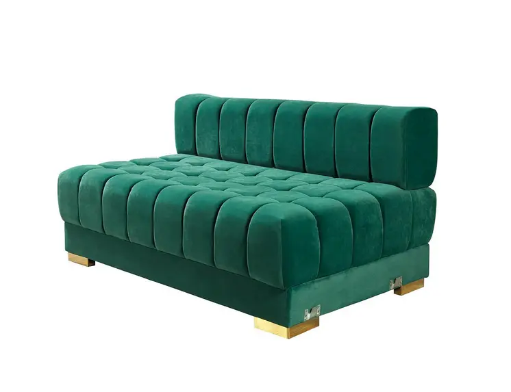 Green Velvet U Shaped Three Piece Sofa and Chaise Sectional With Toss Pillows