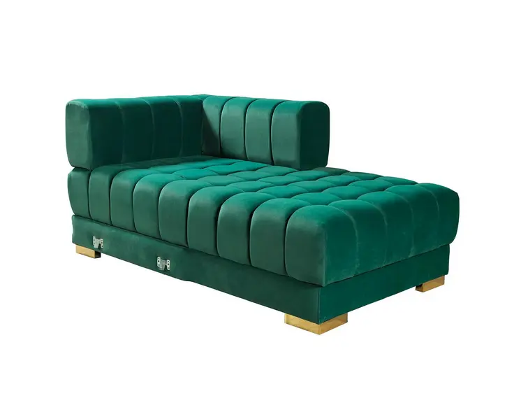 Green Velvet U Shaped Three Piece Sofa and Chaise Sectional With Toss Pillows