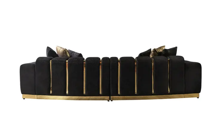Black Velvet Modular Curved Two Piece Sectional With Toss Pillows