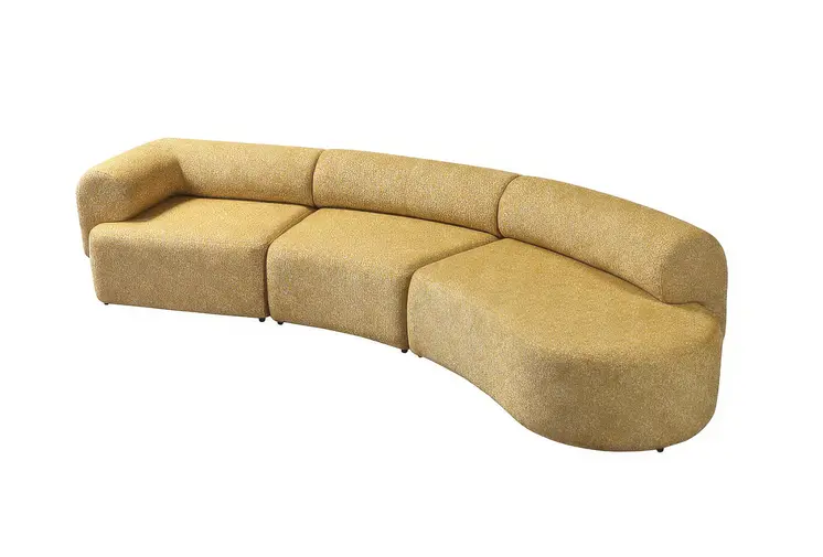 Mustard Boucle Modular Curved Three Piece Sectional With Toss Pillows