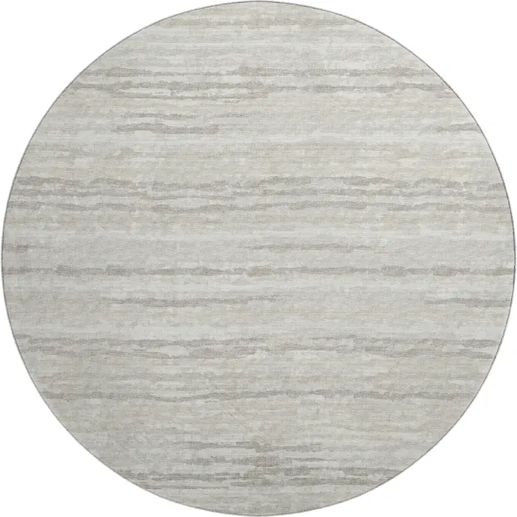 8' Khaki And Ivory Striped Washable Round Rug With UV Protection