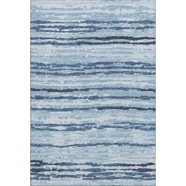 3' X 5' Blue And Ivory Striped Washable Area Rug With UV Protection