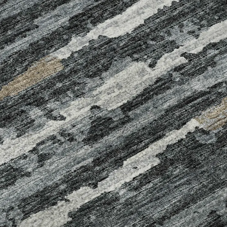 9' X 12' Graphite And Ivory Striped Washable Area Rug With UV Protection