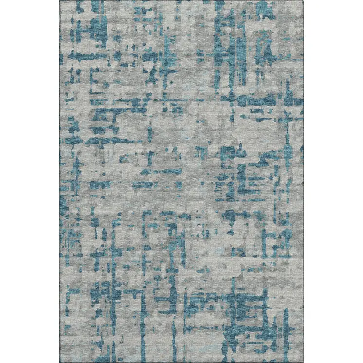 3' X 5' Persian Blue And Gray Abstract Washable Area Rug With UV Protection