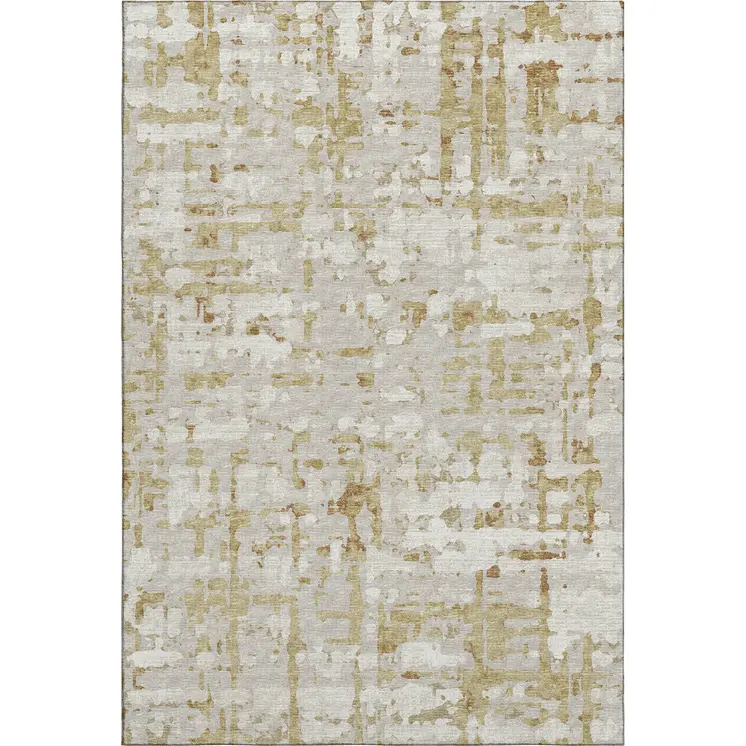 8' X 10' Camel And Ivory Abstract Washable Area Rug With UV Protection
