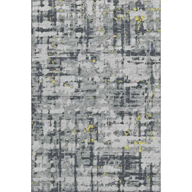 5' X 8' Gold Charcoal And Ivory Abstract Washable Area Rug With UV Protection