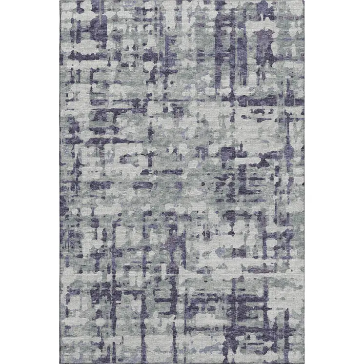 5' X 8' Purple And Gray Abstract Washable Area Rug With UV Protection