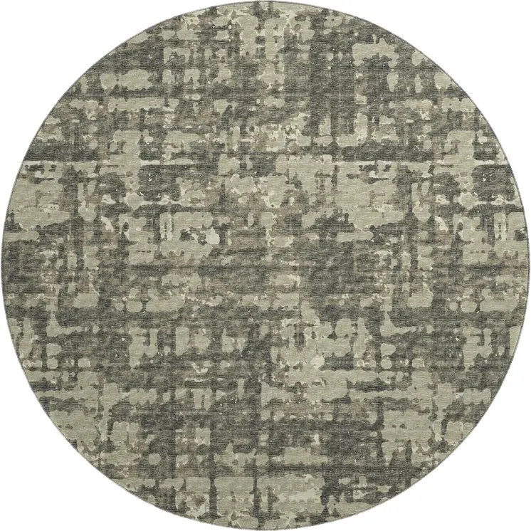 8' Brown And Beige Abstract Washable Round Rug With UV Protection