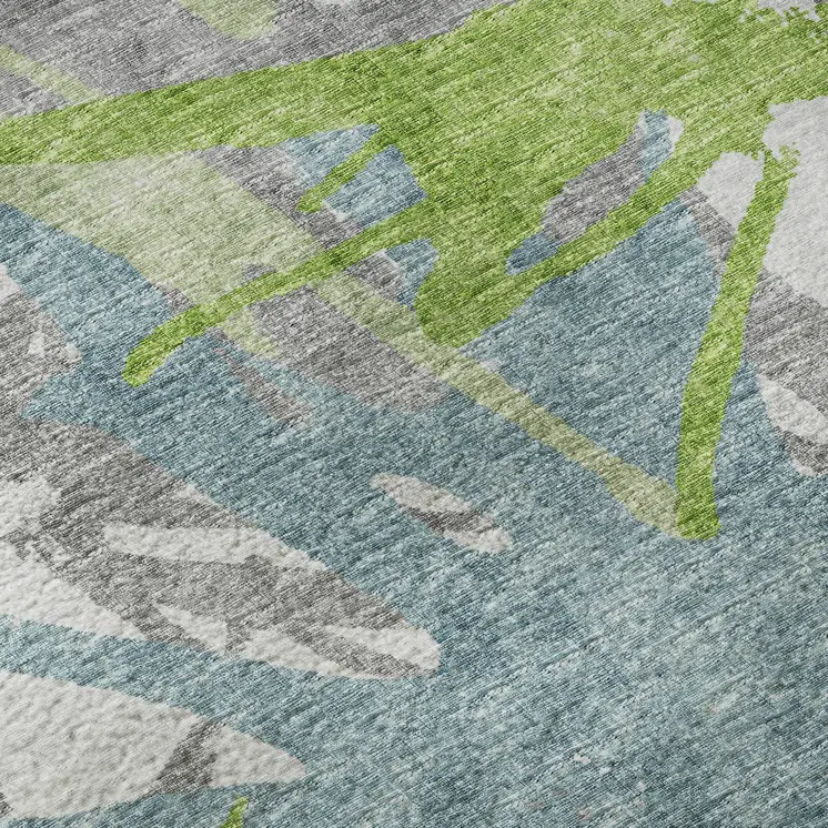 5' X 8' Green Teal Blue And Ivory Abstract Washable Area Rug With UV Protection