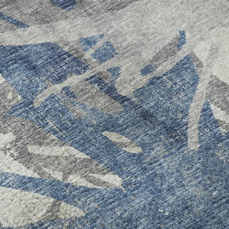 5' X 8' Blue Ivory And Gray Abstract Washable Area Rug With UV Protection