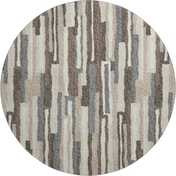 8' Brown Ivory And Gray Abstract Washable Round Rug With UV Protection