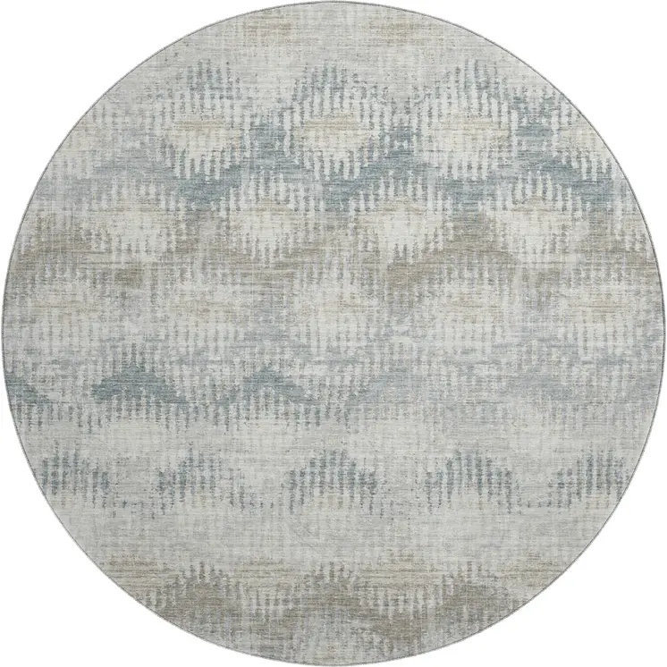8' Linen And Ivory Abstract Washable Round Rug With UV Protection
