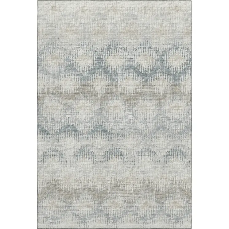 8' X 10' Linen And Ivory Abstract Washable Area Rug With UV Protection