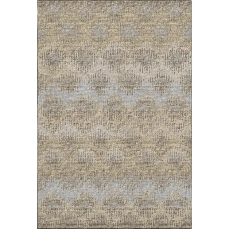 3' X 5' Brown Ivory And Sky Blue Abstract Washable Area Rug With UV Protection
