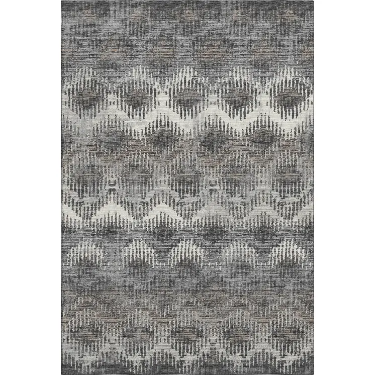 3' X 5' Graphite Ivory And Beige Abstract Washable Area Rug With UV Protection