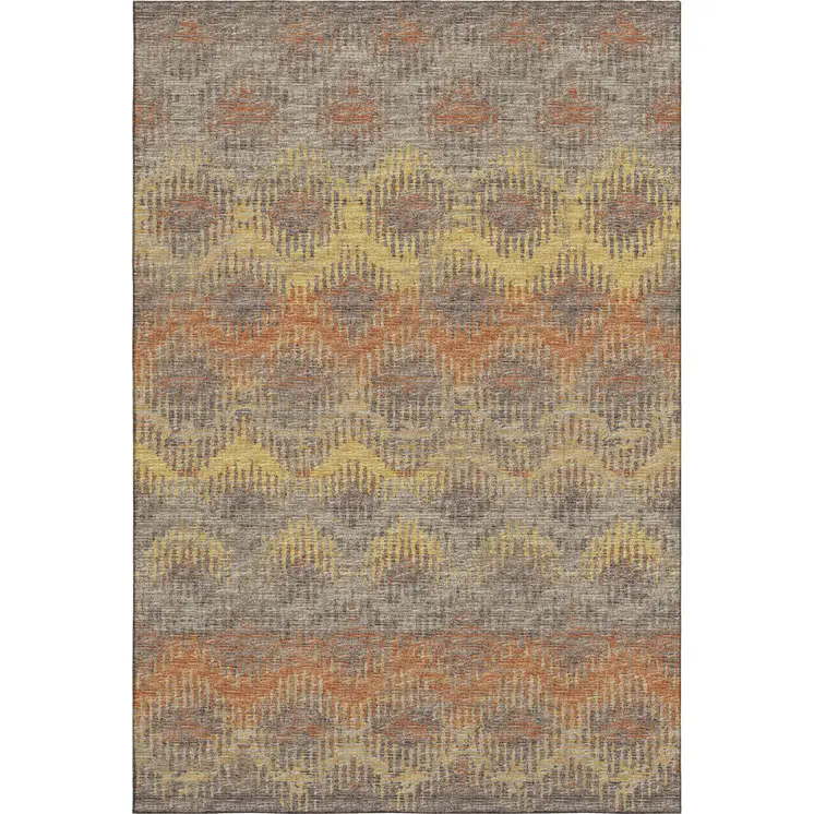 9' X 12' Burnt Sienna Gold And Gray Abstract Washable Area Rug With UV Protection
