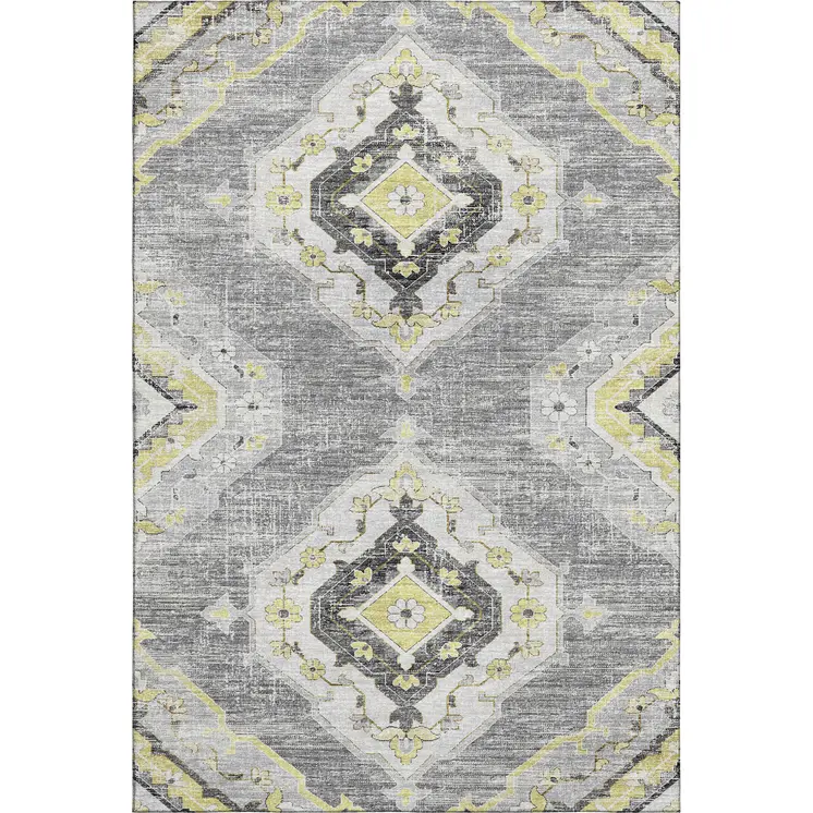 8' X 10' Silver Gold And Gray Tribal Washable Area Rug With UV Protection