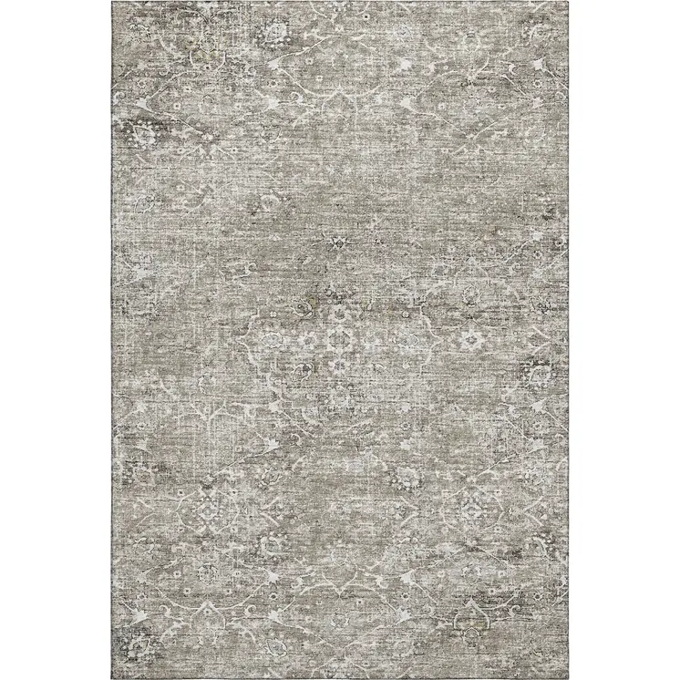 5' X 8' Stone And Coffee Floral Medallion Washable Area Rug With UV Protection