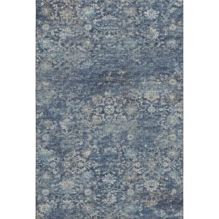 3' X 5' Blue And Gray Floral Medallion Washable Area Rug With UV Protection