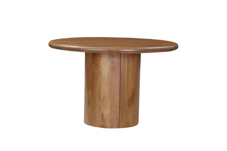 48" Brown Solid Wood Pedestal Base Round Top Dining Table