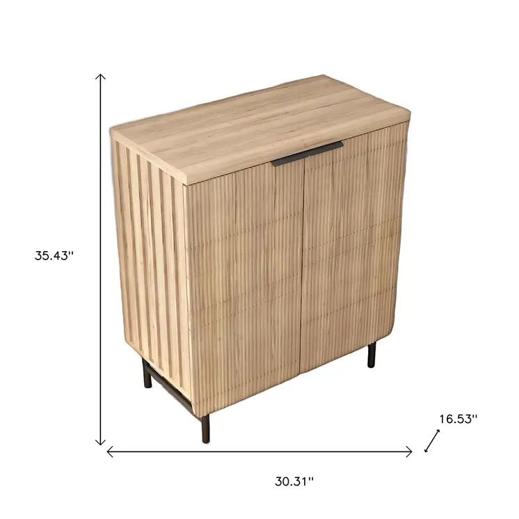 35" Oak Wood Textured Door Accent Cabinet With Two Doors