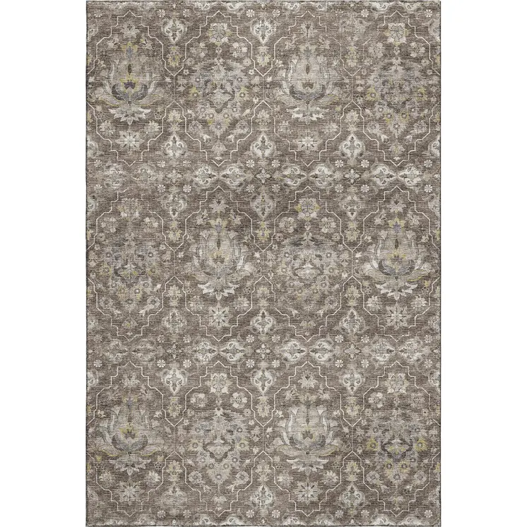 3' X 5' Taupe Ivory And Gold Floral Medallion Washable Area Rug With UV Protection