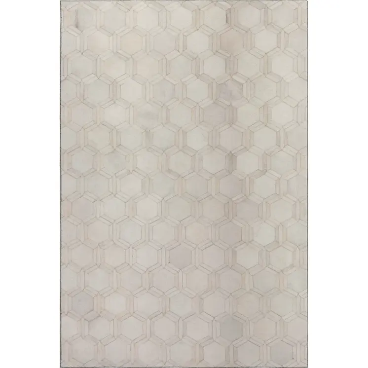 5' X 8' Ivory And Gray Geometric Washable Area Rug With UV Protection