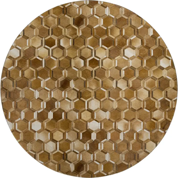 8' Brown Ivory And Beige Geometric Washable Round Rug With UV Protection