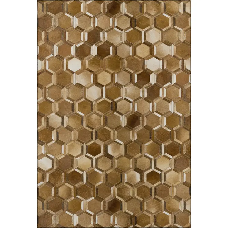 8' X 10' Brown Ivory And Beige Geometric Washable Area Rug With UV Protection
