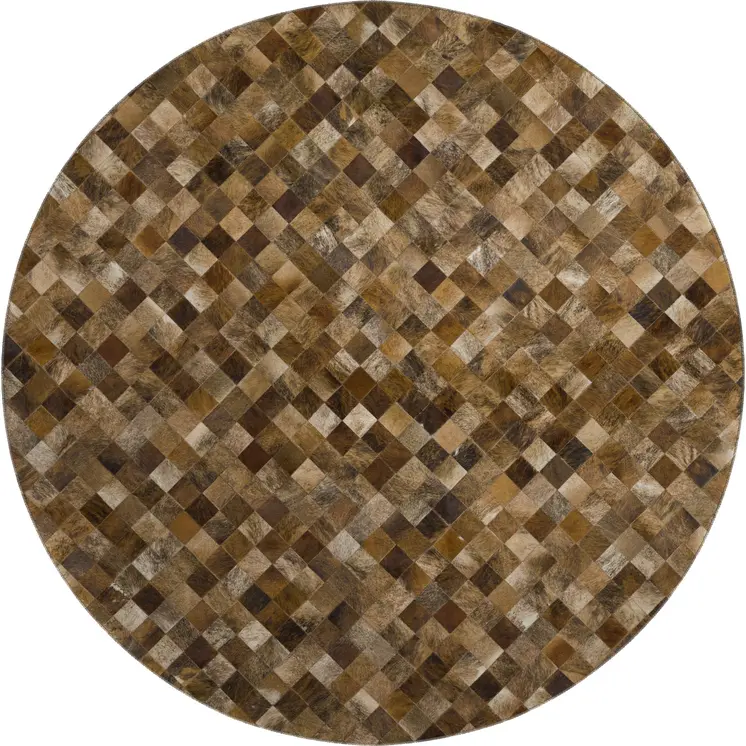 8' Brown Beige And Coffee Geometric Washable Round Rug With UV Protection