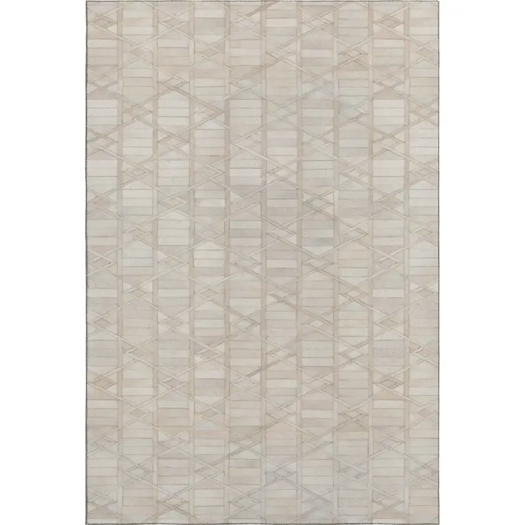 5' X 8' Ivory And Beige Geometric Washable Area Rug With UV Protection