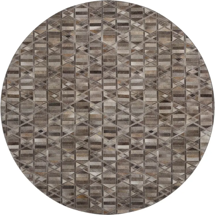8' Gray Ivory And Beige Geometric Washable Round Rug With UV Protection