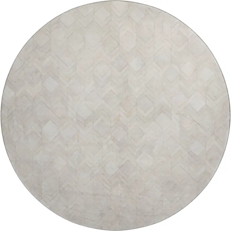 8' Ivory And Gray Geometric Washable Round Rug With UV Protection