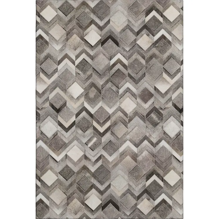 10' X 14' Gray Ivory And Black Geometric Washable Area Rug With UV Protection