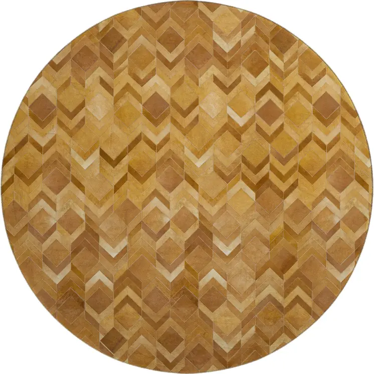 8' Brown Ivory And Beige Geometric Washable Round Rug With UV Protection