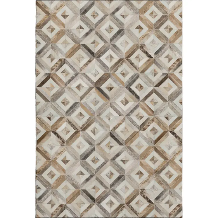 9' X 12' Gray Brown And Ivory Geometric Washable Area Rug With UV Protection