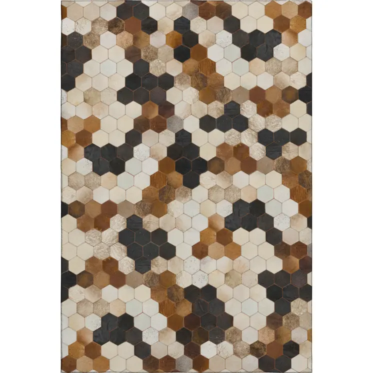 5' X 8' Black Brown And Ivory Geometric Washable Area Rug With UV Protection