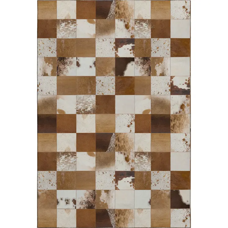 3' X 5' Brown And Ivory Patchwork Washable Area Rug With UV Protection