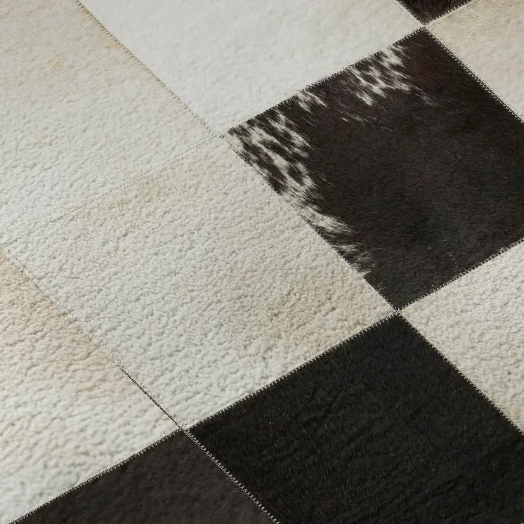 8' X 10' Black Ivory And Beige Patchwork Washable Area Rug With UV Protection