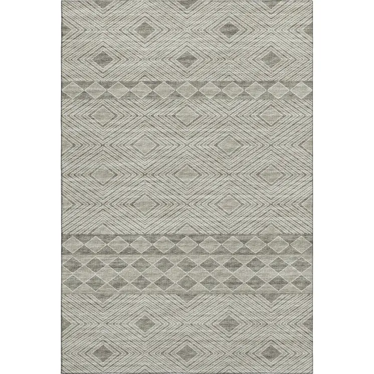3' X 5' Taupe And Ivory Geometric Washable Area Rug With UV Protection