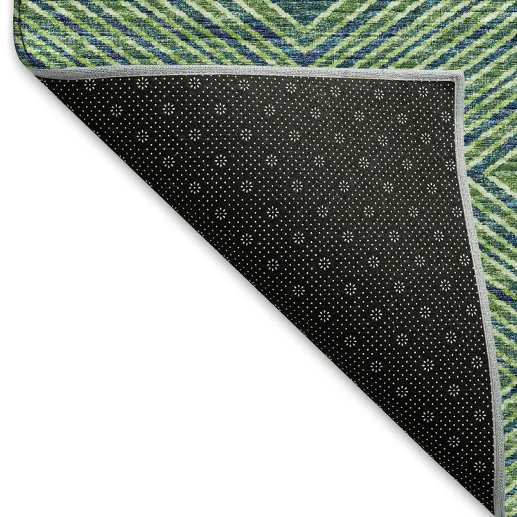 10' X 14' Green And Navy Blue Geometric Washable Area Rug With UV Protection
