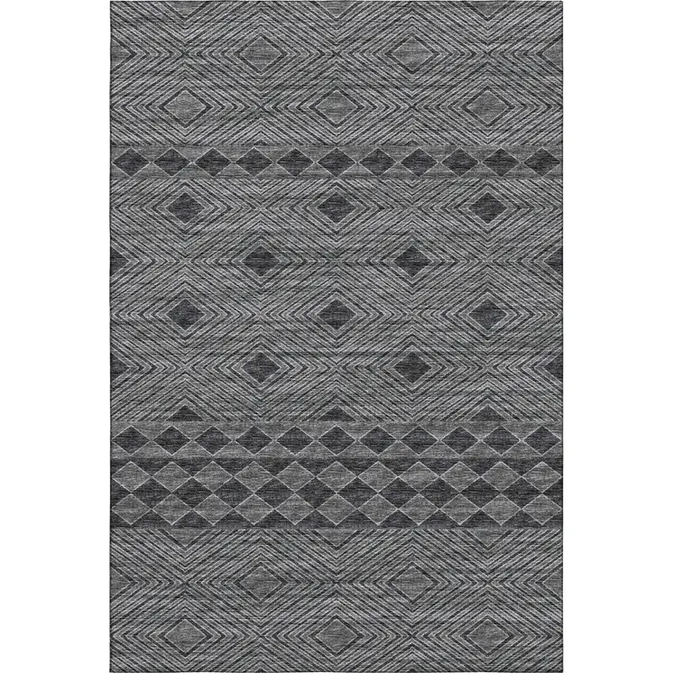5' X 8' Gray And Black Geometric Washable Area Rug With UV Protection