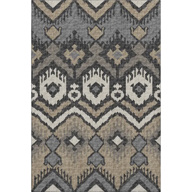 8' X 10' Desert Sand Ivory And Gray Tribal Washable Area Rug With UV Protection
