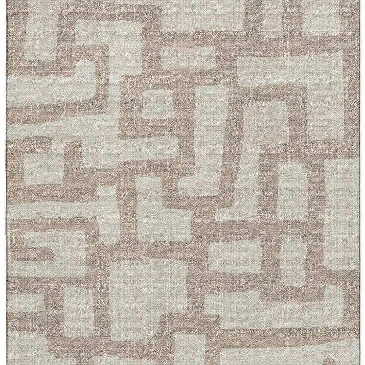 5' X 8' Tan And Ivory Abstract Washable Area Rug With UV Protection