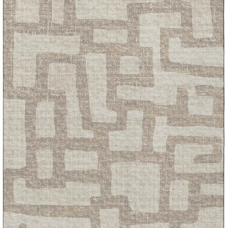 9' X 12' Tan And Ivory Abstract Washable Area Rug With UV Protection